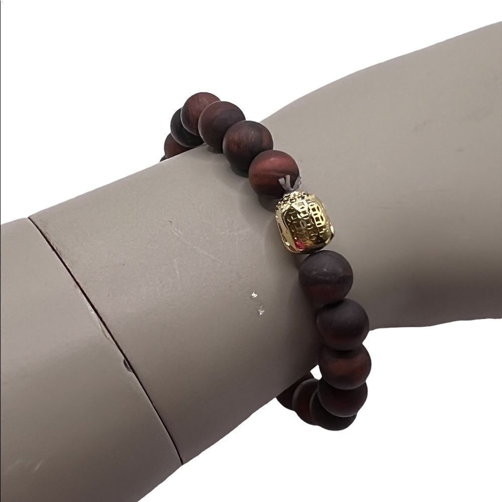 Kesi Jewels Macy's HE22 Tiger Eye Brown Gold Tone Buddha Bead Bracelet NWT